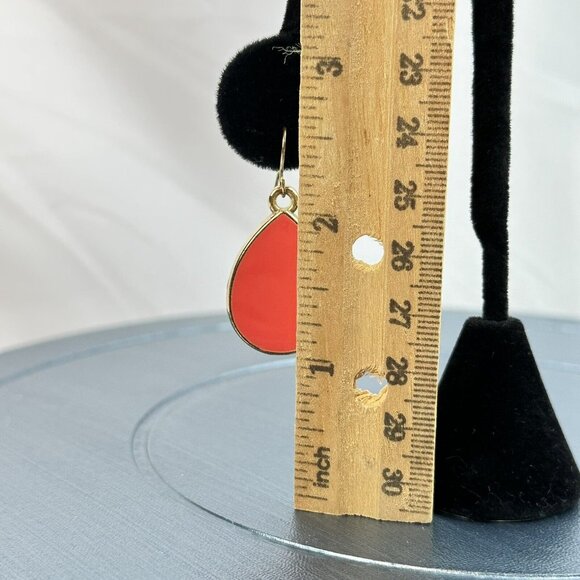 Retro Enameled Earrings Kitschy Dangle Orange Gold Tone Mint Bohemian - Picture 2 of 7